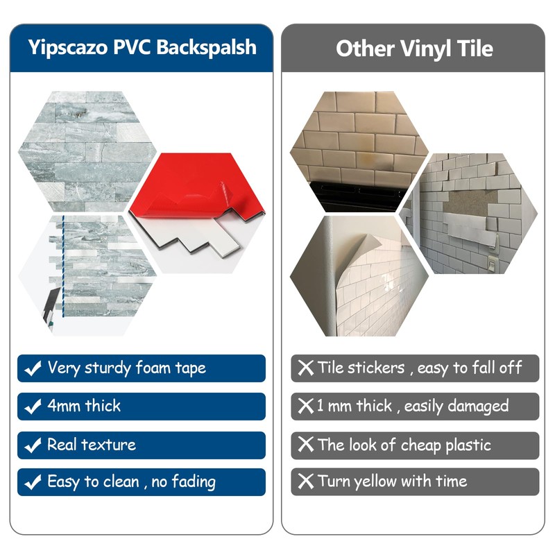 Yipscazo 10 Sheets Peel and Stick Stone Metal Tile Backsplash,