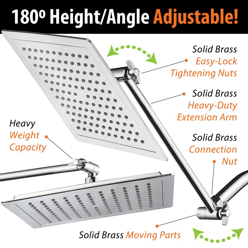 AquaSpa Giant 9-inch Diagonal Square Rain Shower Head PLUS 11-inch