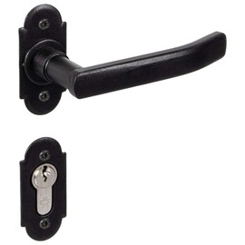 GedoTec Door Handle Wrought Iron Door Fitting Antique Black Door Handle Room Door on Rosette - Lisbon | PZ - Profile Cylinder | Cast Iron Black Rustic | 1 Door Set Including Mounting Material