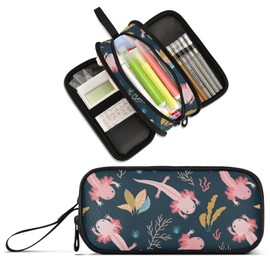Large Capacity Pencil Case Pencil Pouch Office School Large Storage Pen Bag 3 Compartment for Adults School Teen Girl Boy Men Women … (Axolotl)