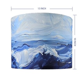 Decorative Medium Lamp Shade Polyester Fibre Printed Abstract Sea Waves Drum Shade for Table Lamp & Bedside Lamp, 13 "Top x 13" Bottom x 10 "Heigh,Includes 2pcs