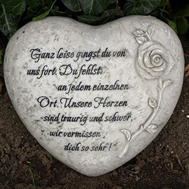 DynaBliss Heart Grave Decoration with Inscription "Ganz leise gehst du von Uns Fort. Du fehlst an jedem EinzelOrt (Du fehlst an jedem EinzelOrt") Diameter 18