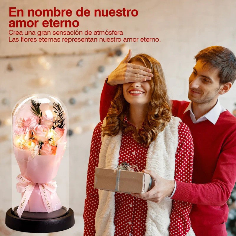 7 Rosas Flores Artificiales Eternas Pare Regalo San Valentin Rosa