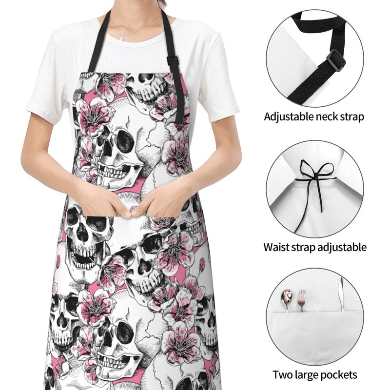 Fenmshairy Sugar Skull and Cherry Blossoms Waterproof Bib Apron with