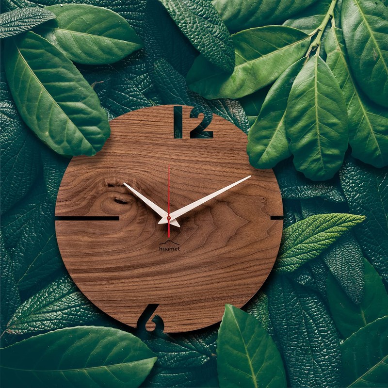 huamet PUHR CH10-B-00 Wall Clock Wood Walnut Wood Round Unique
