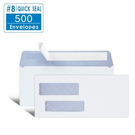 Ohuhu 500 Pack # 8 Double Window Envelope SELF SEAL Adhesive Tinted Security Envelopes Quickbooks Check, Business Check, Documents Secure Mailing, 3 5/8" x 8 11/16", White Envelope