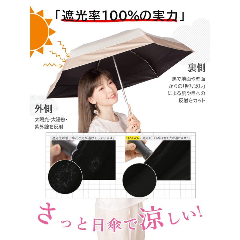 Kizawa Parasol, UV Protection, 100% Light Blocking, Folding, 100% Shading
