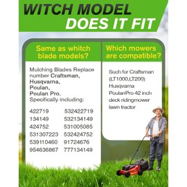 134149 Mulching Blades, Lawn Mower Blade Compatible with Craftsman LT1000 LT200, Husqvarna, Poulan Pro 42 inch Deck Riding Mower Lawn Tractor, Replace Number for 424752 532134149, 5 Point Star, 4 Pcs