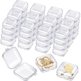 XINYUICEAN 50Pcs Mini Clear Plastic Jewelry Box earring storage box Small Storage Containers with Hinged Lids for Crafts Screws Art Embroidery Nail Accessories, 1.38x 1.38x 0.71Inches