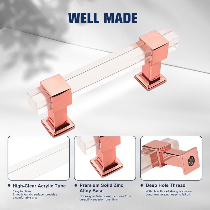 Orger 10 Pack Rose Gold Cabinet Handles 3-1/2 Inch Hole