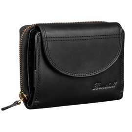 Benthill Women's Genuine Leather Wallet - Compact Leather Wallet with Lots of Space - High-Quality Women's Purse with Many Compartments, Colour: Black, black, Vintage
