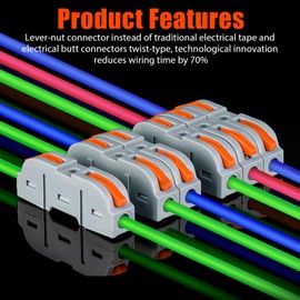 Linkstyle Lever Wire Connectors Kit, 50 Pcs Wire Nuts, Electrical Compact Splicing Connectors Push-in, 2/3/4/6 Port