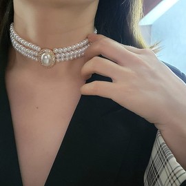 BSLVWG Wedding Suite Beads Choker Necklace 4 Rows Choker Simulated Pearl Rhodium Plated Elegance Charm Women's Necklace Multi Layer Choker Chain Rounds (01)