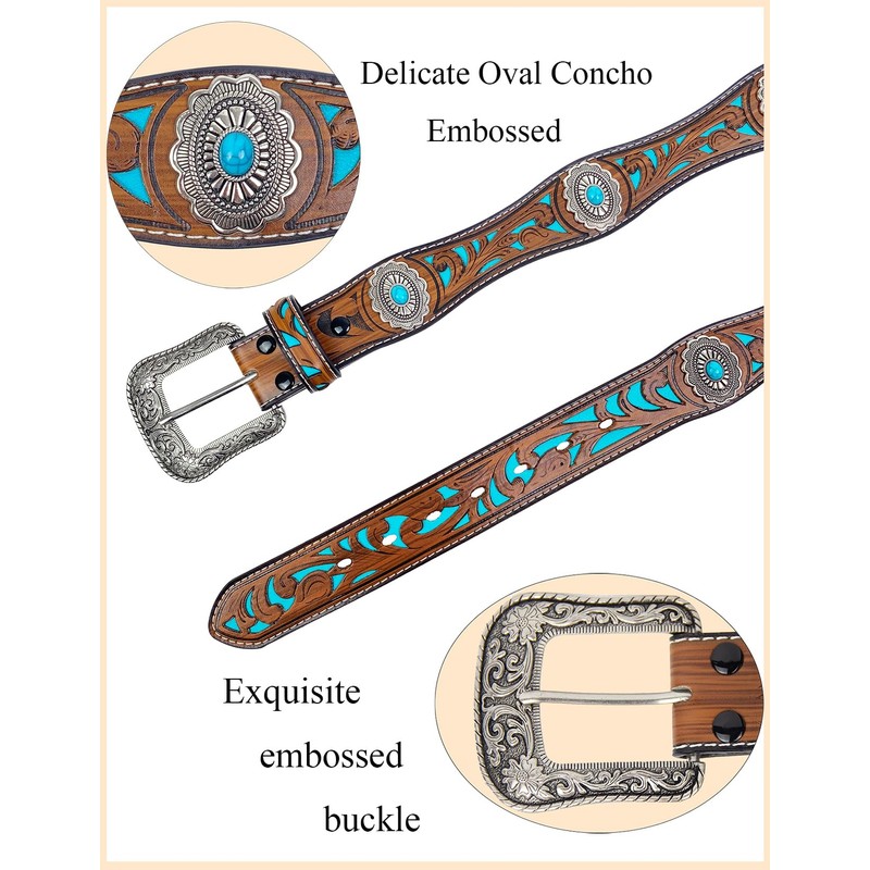 TOPACC Western Belts for Woman Brown Cowgirl Belt Cowboy Turquoise