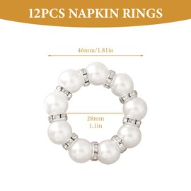 Pearl Napkin Rings, Round Napkin Buckles Wedding Beaded White Napkin Rings Silver Napkin Ring Holder for Formal Dinner Reception Party Banquet Table Decor (30)