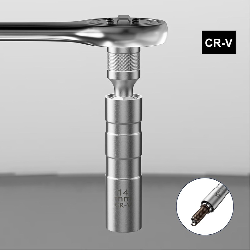 YSSNIUTOOL 14MM 12-Inch Extension Swivel Spark Plug Socket - 3/8-Inch