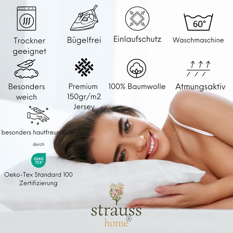 Strauss Home® Jersey Fitted Sheet, 100% Cotton, 180 x 220