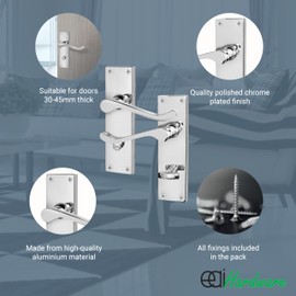 EAI Polished Chrome Victorian Scroll Bathroom Door Handles | 1 Pair of Internal Lever Handles on Backplate