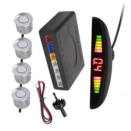 Sensor de Estacionamiento para Coche 4, Sistema de Marcha Atrás LED Plateado, Acústica para Seguridad en Reversa, Uso Automotor                       
