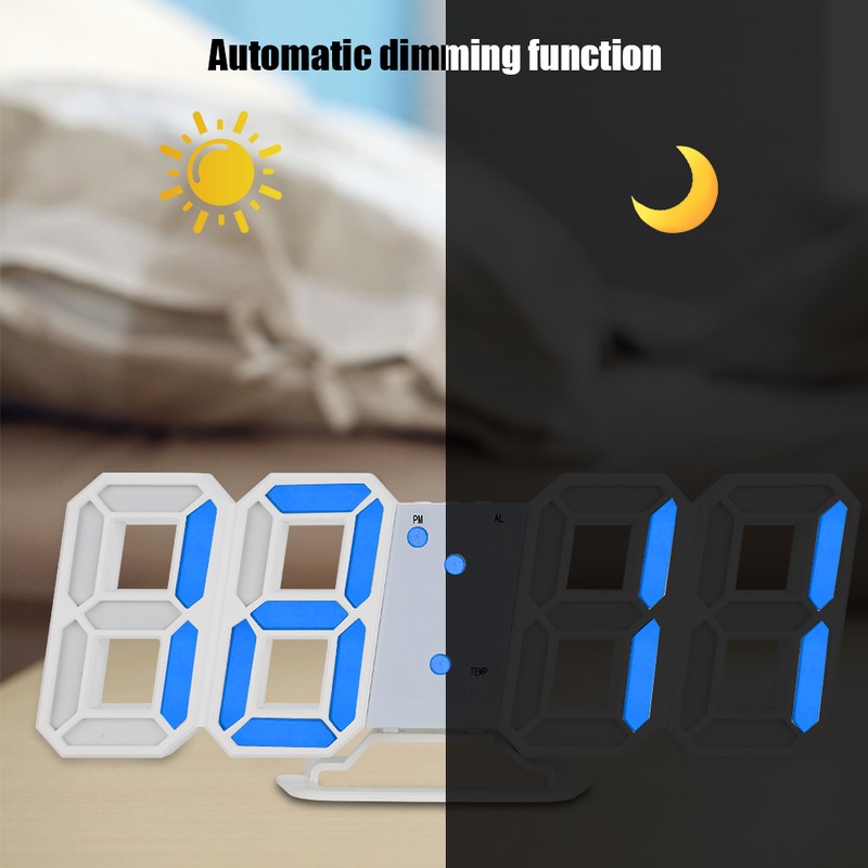3D Digital LED Wall Clock Alarm Number Time Display USB