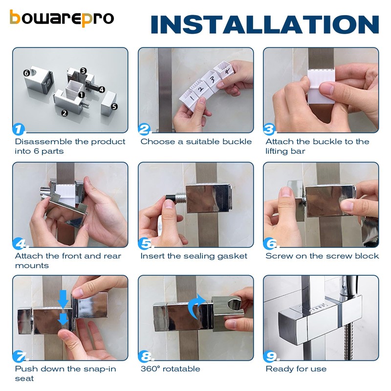 Bowarepro Adjustable Shower Bracket, No Removal of The Shower Head