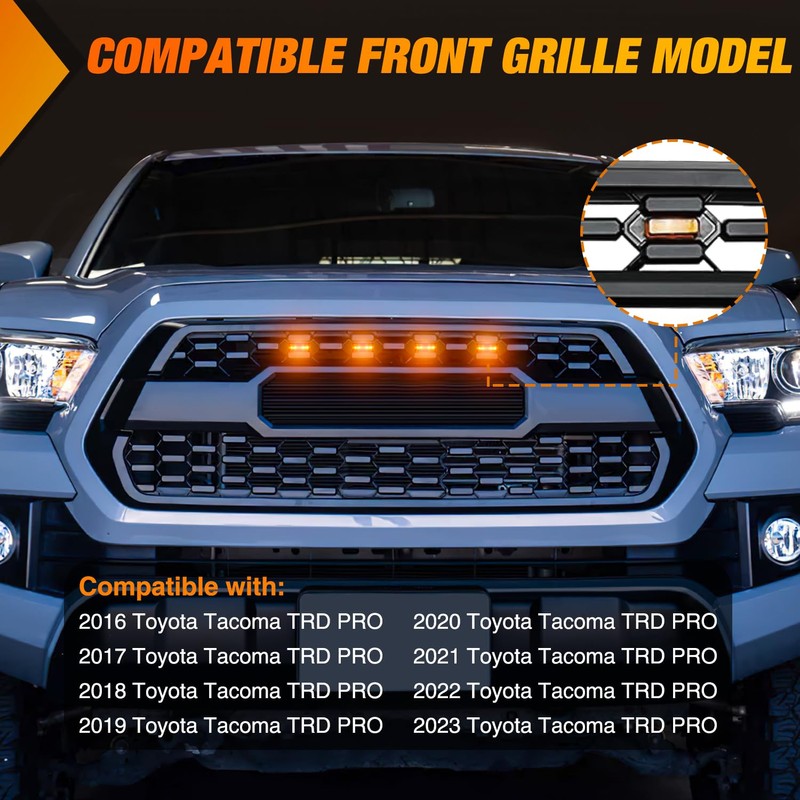Nilight Front Grille Marker Light 4PCS 4LED Amber Lens Waterproof