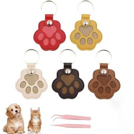 5PCS Dog Hair Collector Keychain, Dog Hair Storage Keychain, Cute Paw Keychains Pet Hair Keepsake Keyring,Pet Hair Storage Pouch Fur Memorial Keyring Paw Design Pendant Leather Keychain (5)