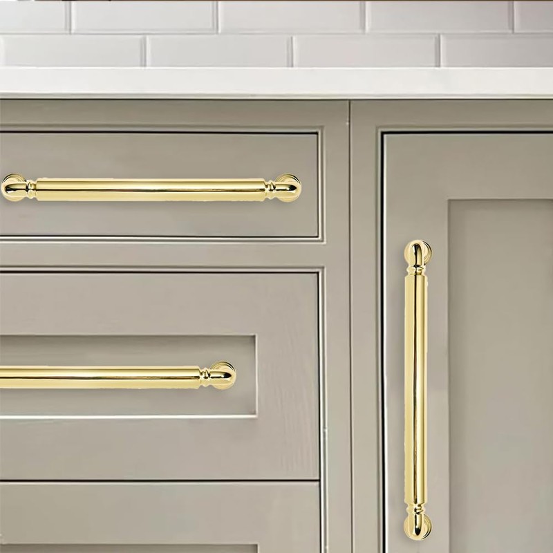 khtumeware 10-Pack Polished Brass Heavy-Duty Solid Cabinet Pulls, 5 Inch