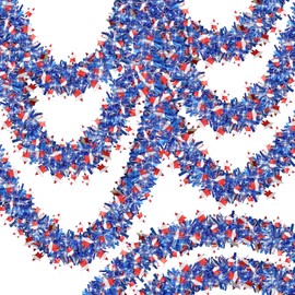 Govetom 50FT 4th of July Patriotic Tinsel Garland for Celebration, Red, White & Blue Decor