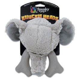 Spunky pup Knucklehead Durable Dog Toy - 2-in-1 Plush & Chew Toy for Aggressive Chewers, Chicken-Flavored Dental Chew, Durable Double-Stitched Squeaker- Elephant