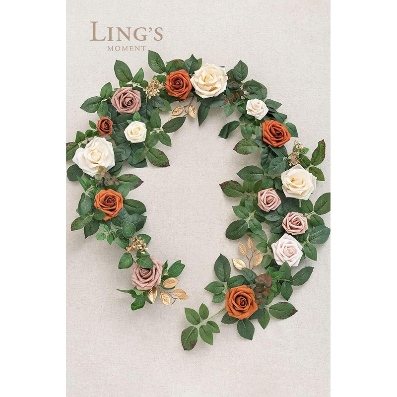 Ling's Moment 5FT Terracotta Artificial Flower Garland Fake Rose Floral