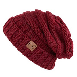 C.C Hatsandscarf Exclusives Unisex Beanie Oversized Slouchy Cable Knit Beanie (HAT-100) (Burgundy Solid)