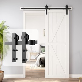 HomLxaLx 5ft Heavy Duty Sturdy Sliding Barn Door Hardware Kit for Single Door, Easy to Install and Reusable - Fit 1 3/8-1 3/4" Thickness & 30" Wide Door Panel, Black (I Shape Hanger)