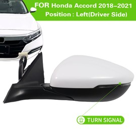 Liizoo Side Mirror for HONDA ACCORD 2018-2022 Car Door Mirror Fits for HONDA ACCORD 2018-2022 Left Driver Side | Power | Heated |Lamp|BSM |HO1320330| white (LH)