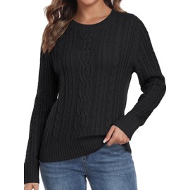 QIXING Womens Jumper Fisherman Cable Knit Long Sleeve Winter Tops for Women UK Ladies Pullover(Black, L)