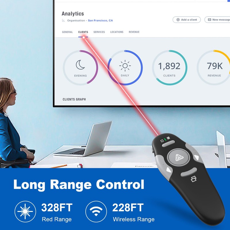 QUI Presentation Clicker Wireless Presenter Remote Clicker for PowerPoint Presentation