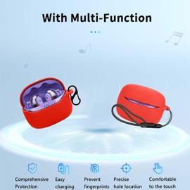 for JBL Tune Beam 2 Case Cover,NOUKAJU Earphone Protective Cover(with Carabiner + Lanyard + Cleaning Pen) Drop-Proof,Shock-Proof,Dust-Proof,Protective Case for JBL Tune Beam 2(Red)