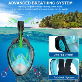 Boloshine Snorkel Mask Adults Children 180° Panoramic View Field of View Diving Mask with Removable Camera Holder, Anti-Fog & Leak Protection Full Face Mask, Foldable Snorkel Full Mask