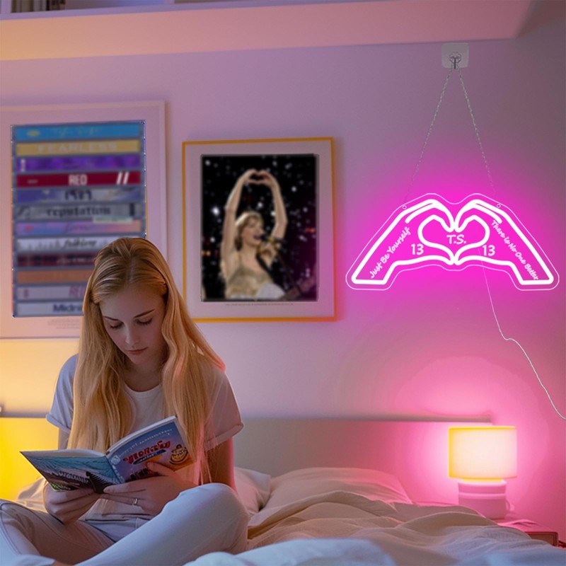 JHFart Hand Heart Neon Sign, Music Merch Gifts for Girls,