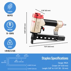 meite 18 Gauge Narrow Crown Stapler, 1/4-inch Crown Medium Wire Stapler, Accepts 5/8-Inch up to 1-1/4-Inch Length Staples, for Furniture and Interior Decoration (Model MT432KLM)