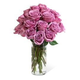 KaBloom PRIME NEXT DAY DELIVERY - Fall Collection - Bouquet of Long Stemmed Lavender Roses with vase (Two Dozen) - Gift for Birthday, Thank You, Valentine, Mother’s Day Fresh Flowers