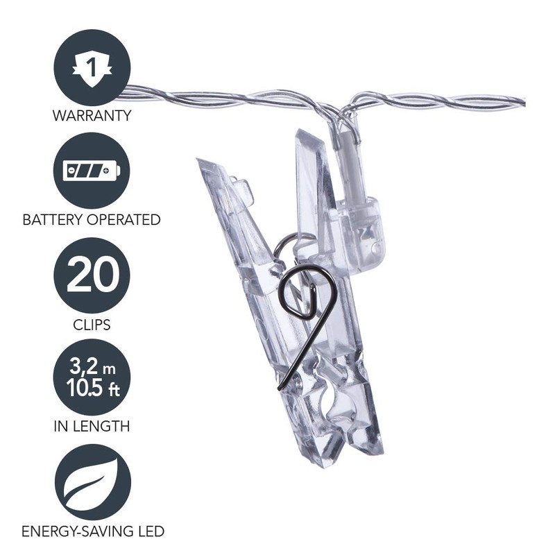 Sterno Home GL42589 LED Battery-Operated Clip String Lights, 10.5 Feet,