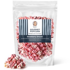 Renée’s Strawberry Chocolate Drizzle™ Gourmet Popcorn –rich milk chocolate drizzled on fresh strawberry flavored popped corn, perfect sweet and salty snack or gift – resealable, 6oz bag.