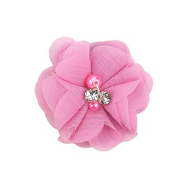 15PC Chiffon Flower with Rhinestone Pearl Flat Back for Wedding Decor,Present Wrapping,Clothing Hair Accessories DIY Craft (Pink, One Size)