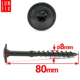 8 x 80 mm, Pack of 6 Post Anchor Screws Torx Black Galvanised Flat Head Wood Screws for Connectors Lun Fix - Self-Tapping & Rust-Protected