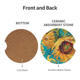 Neukim 2pcs Car Cup Holder Coaster Car Coaster Painting Sunflower Absorbent Car Coaster Absorbent Drink Coaster for Car Decor Auto Accessories