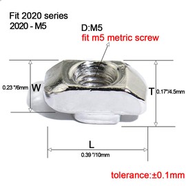 Boeray 50pcs 2020 M5 European Standard Metric Drop in Tee Nut Carbon Steel Hammer Head T Nut for 20 x 20 Series Aluminum Extrusion T Slot 6mm