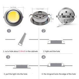 Under Cabinet Lighting Smart Puck Lights Wired Compatible with Alexa,Google Home,App Controlled Puck Light,Cabinet Lights for Kitchen,Shelf,Under Desk,Recessed Mount Ceiling Puck Lights,12 Volt,3pcs