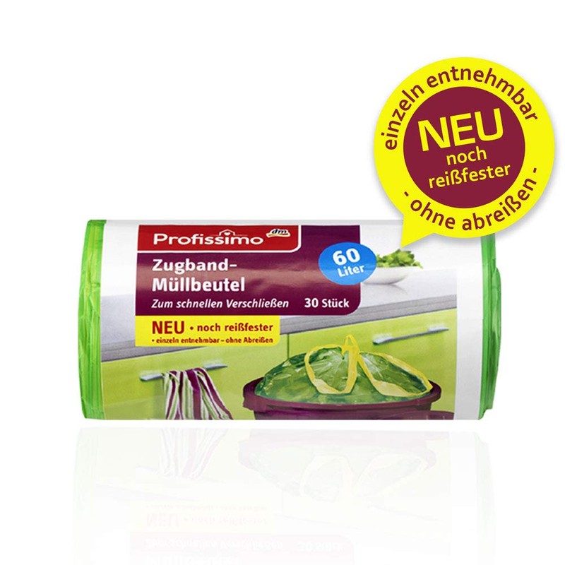 Zugband Müllbeutel - 60 Liter - (30 Stück) - Reißfest