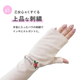 Milieu W6920-31 UV Protection Arm Cover, Long Sun Protection, Women's, 100% Cotton, UV Gloves, Fingertips, UV Care, Gloves, Thumb, Driving, Bicycle, Breathable, Smartphone Compatible, Sports, Golf, UV